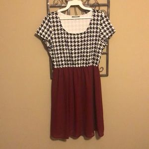 Houndstooth and crimson mini dress